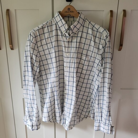 Steven Alan Shirt Mens L White Blue Plaid Long Sleeve Button Up Made In USA - Picture 1 of 6